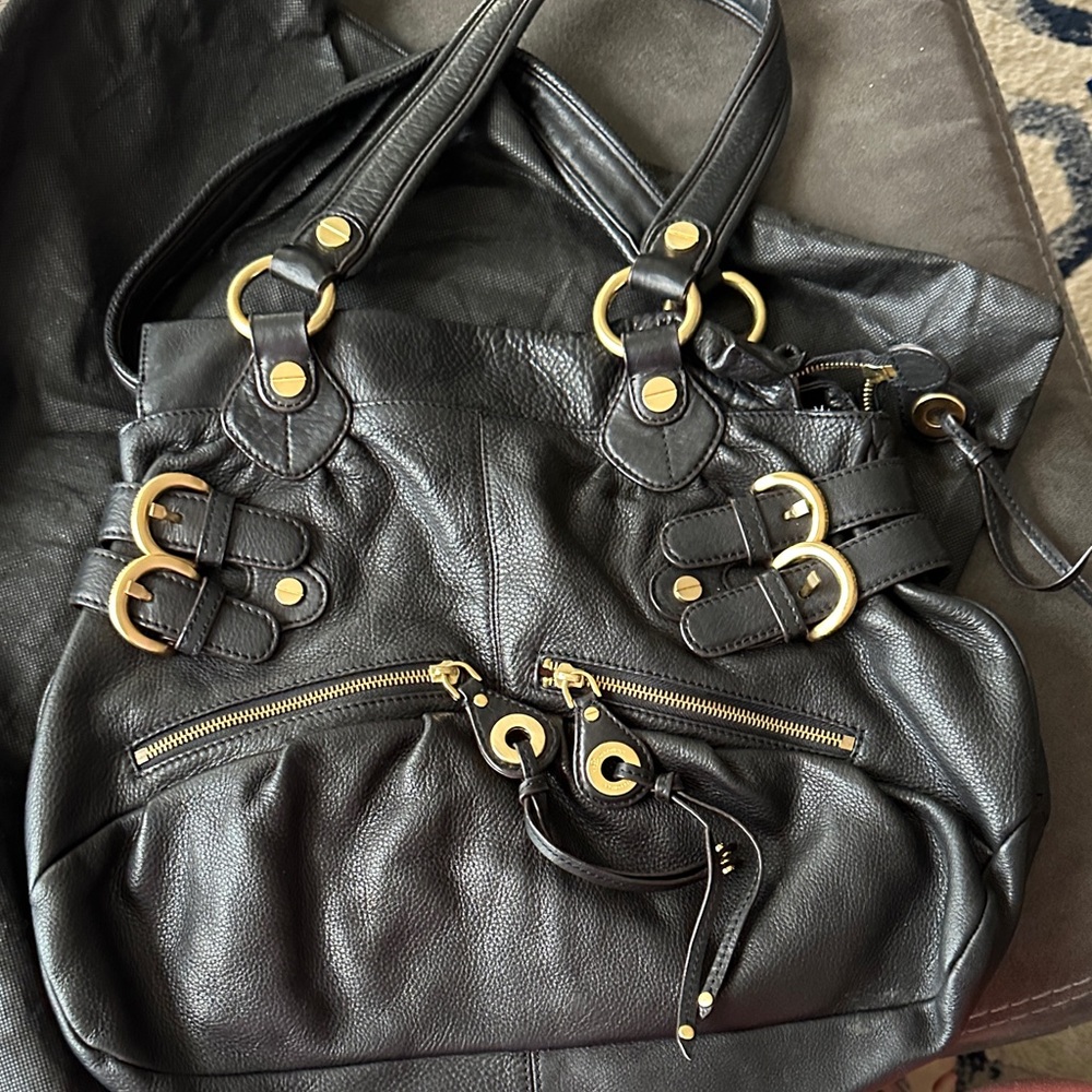Unique Black Leather Tote Bag